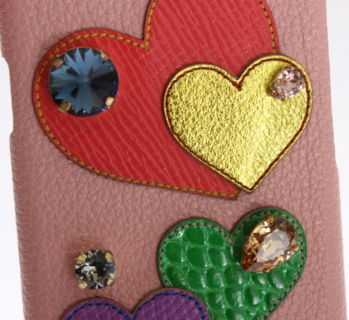 Dolce & Gabbana Pink Leather Heart Crystal Phone Case - ClickThatClicks 