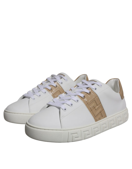 Versace White Brown Greca Print TPU Low Top Men Sneakers Shoes - ClickThatClicks 
