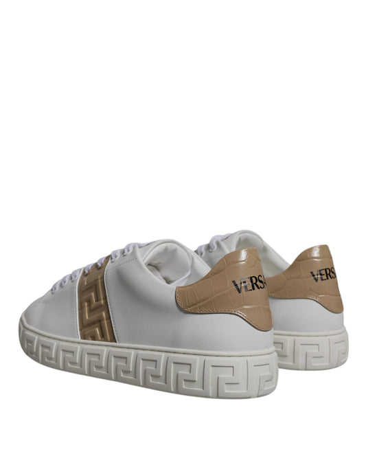Versace White Brown Greca Print TPU Low Top Men Sneakers Shoes - ClickThatClicks 