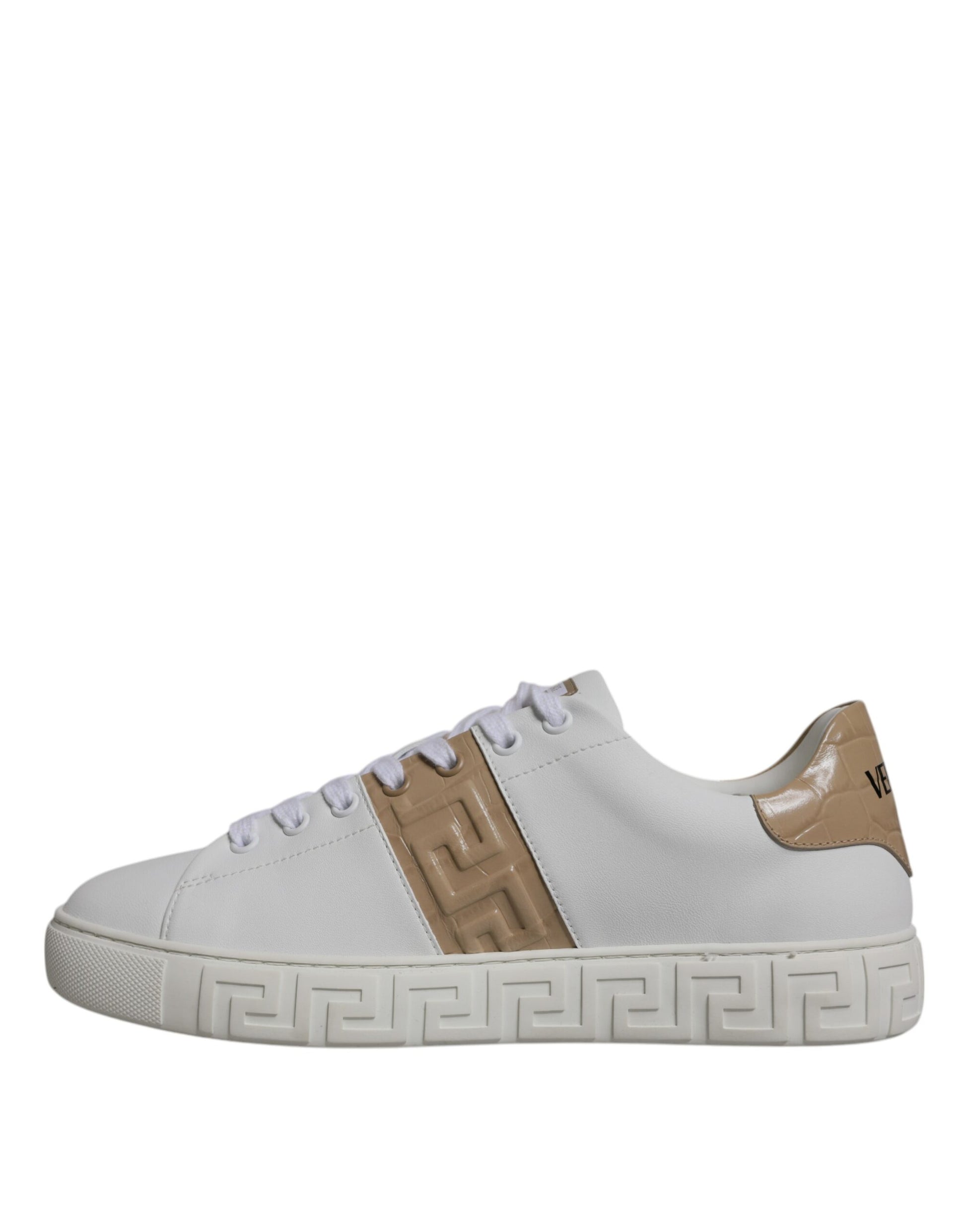 Versace White Brown Greca Print TPU Low Top Men Sneakers Shoes - ClickThatClicks 