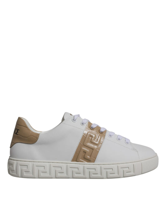 Versace White Brown Greca Print TPU Low Top Men Sneakers Shoes - ClickThatClicks 