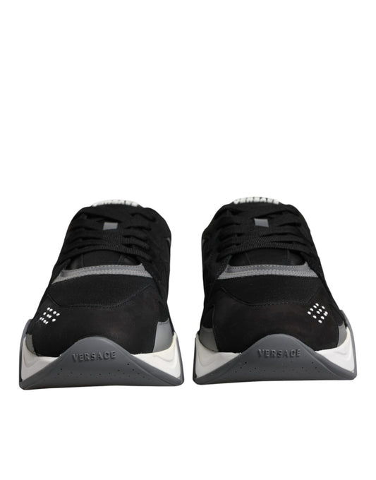 Versace Black Leather Neoprene Chunky Low Top Sneakers Squalo Shoes - ClickThatClicks 