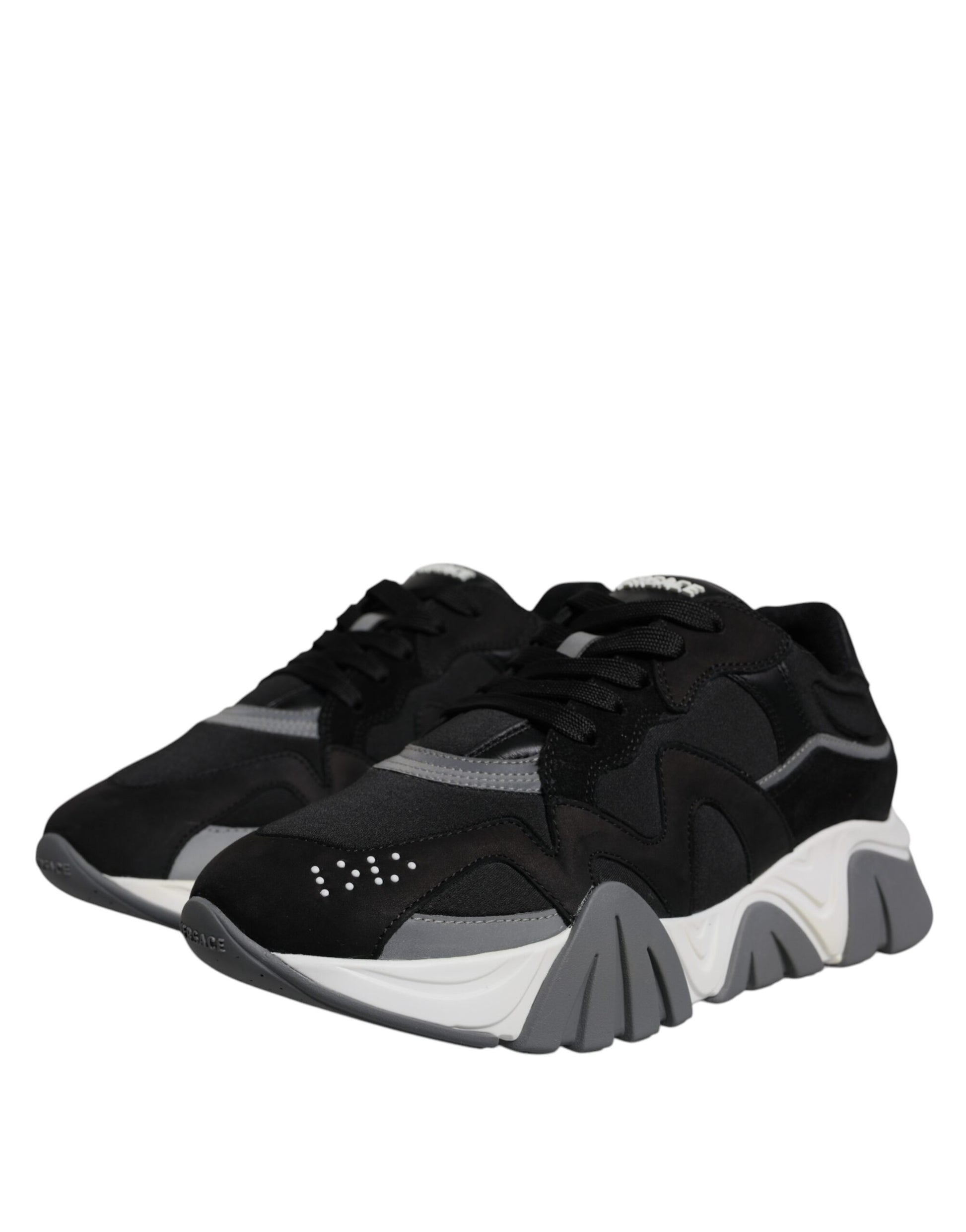 Versace Black Leather Neoprene Chunky Low Top Sneakers Squalo Shoes - ClickThatClicks 
