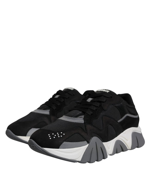 Versace Black Leather Neoprene Chunky Low Top Sneakers Squalo Shoes - ClickThatClicks 