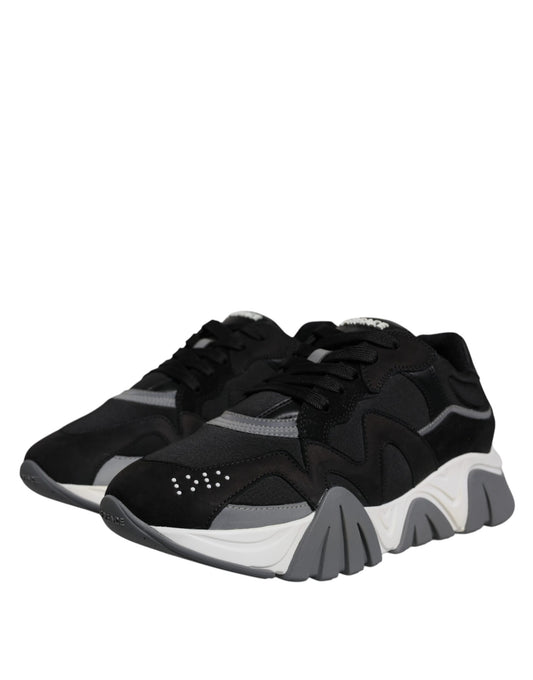 Versace Black Leather Neoprene Chunky Low Top Sneakers Squalo Shoes - ClickThatClicks 
