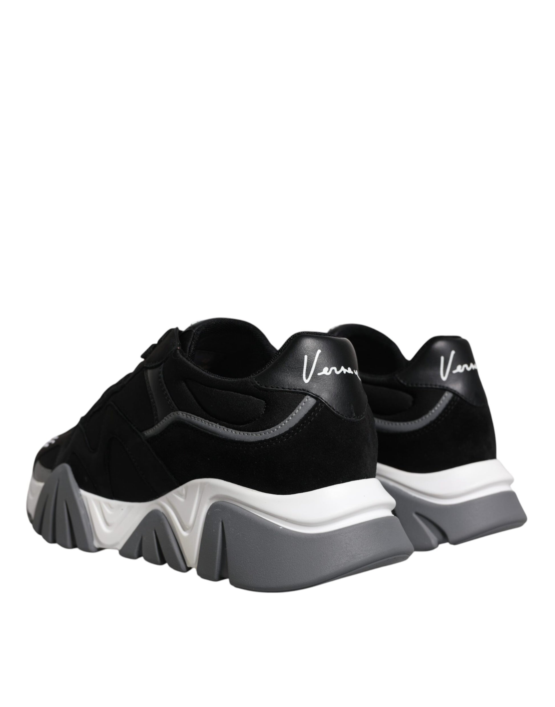 Versace Black Leather Neoprene Chunky Low Top Sneakers Squalo Shoes - ClickThatClicks 