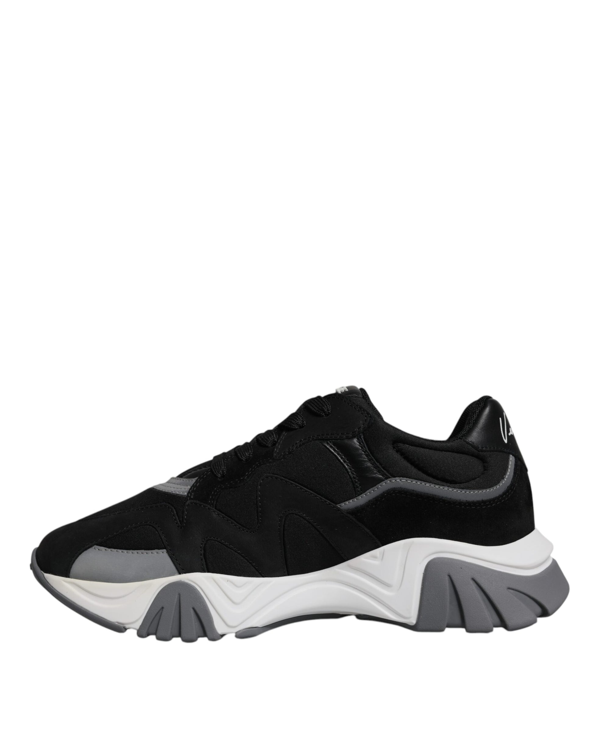 Versace Black Leather Neoprene Chunky Low Top Sneakers Squalo Shoes - ClickThatClicks 