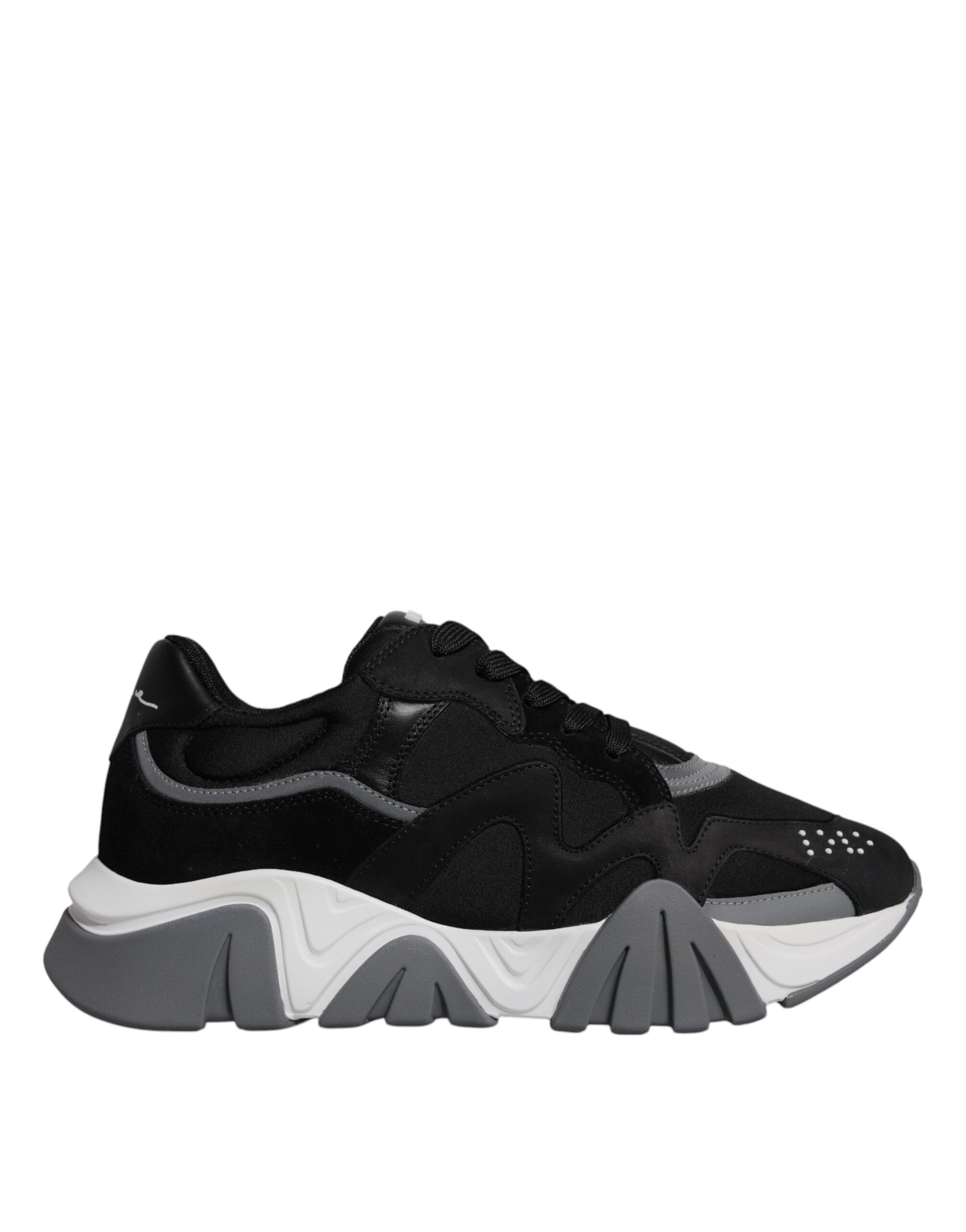 Versace Black Leather Neoprene Chunky Low Top Sneakers Squalo Shoes - ClickThatClicks 