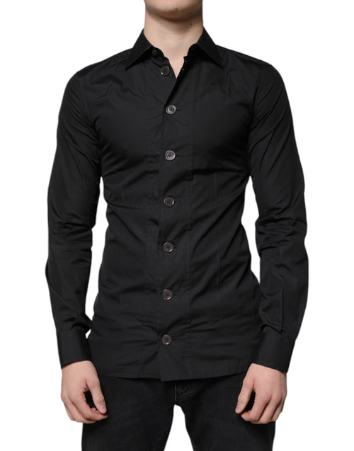 Dolce & Gabbana Black Cotton Formal Long Sleeves Dress Shirt - ClickThatClicks 