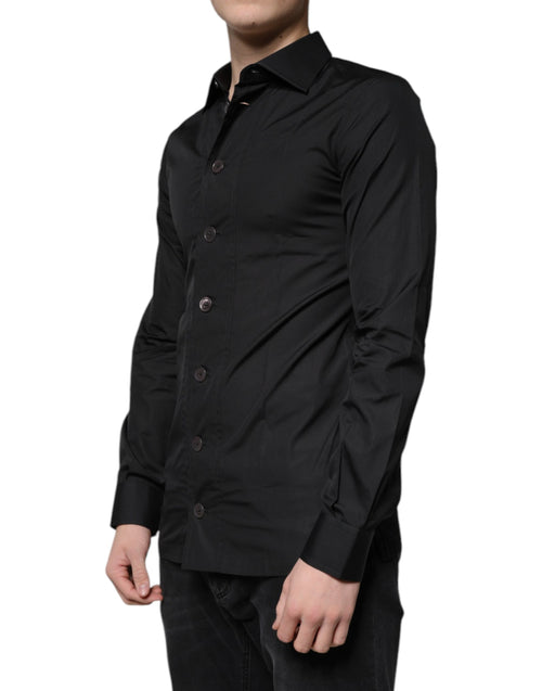 Dolce & Gabbana Black Cotton Formal Long Sleeves Dress Shirt - ClickThatClicks 