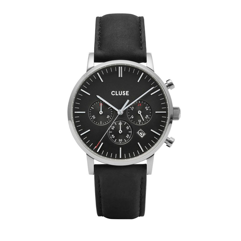 Cluse Black Leather Dress Watch