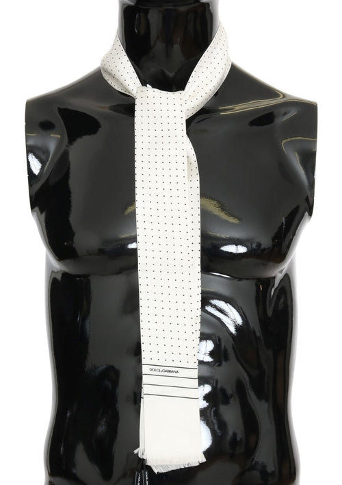 Dolce & Gabbana White Polka Dotted Silk Skinny Scarf - ClickThatClicks 