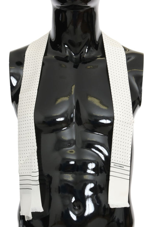 Dolce & Gabbana White Polka Dotted Silk Skinny Scarf - ClickThatClicks 