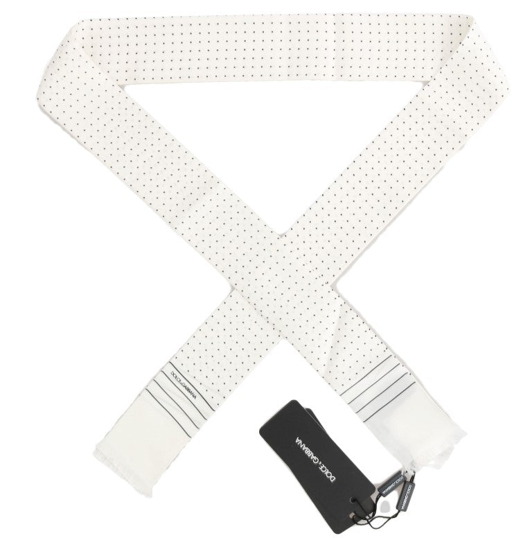 Dolce & Gabbana White Polka Dotted Silk Skinny Scarf - ClickThatClicks 