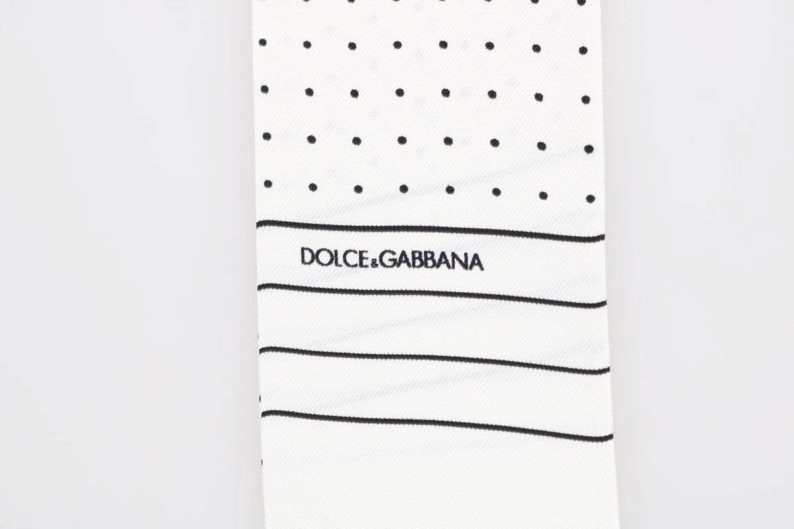 Dolce & Gabbana White Polka Dotted Silk Skinny Scarf - ClickThatClicks 