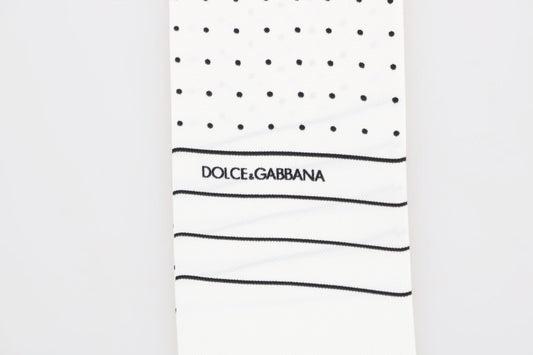 Dolce & Gabbana White Polka Dotted Silk Skinny Scarf - ClickThatClicks 