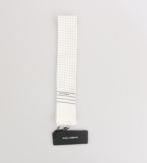 Dolce & Gabbana White Polka Dotted Silk Skinny Scarf - ClickThatClicks 
