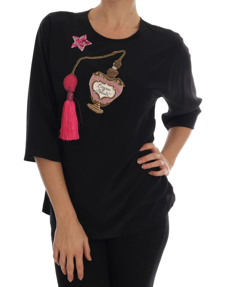 Dolce & Gabbana Black Silk Fairy Tale Top Crystal Blouse - ClickThatClicks 