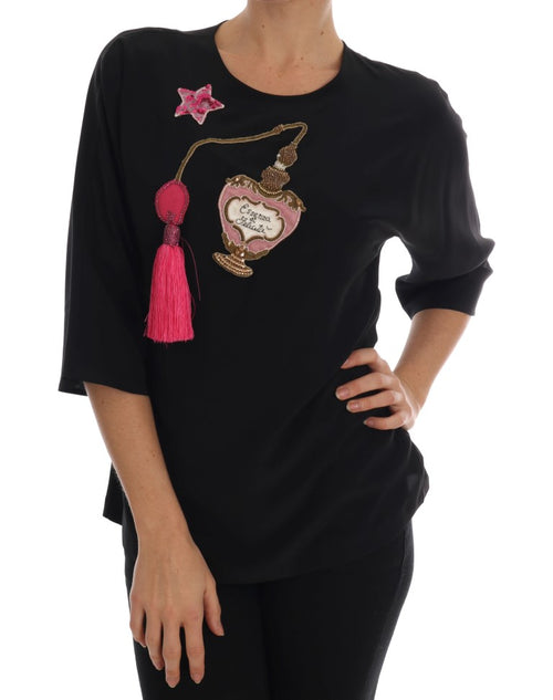 Dolce & Gabbana Black Silk Fairy Tale Top Crystal Blouse - ClickThatClicks 