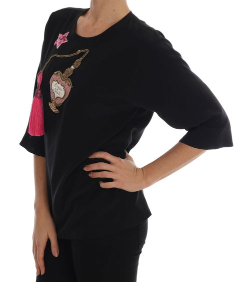 Dolce & Gabbana Black Silk Fairy Tale Top Crystal Blouse - ClickThatClicks 