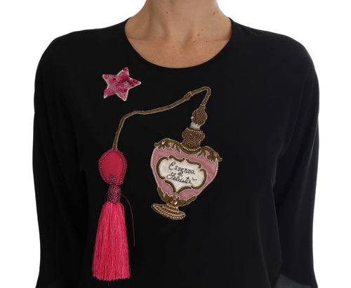 Dolce & Gabbana Black Silk Fairy Tale Top Crystal Blouse - ClickThatClicks 