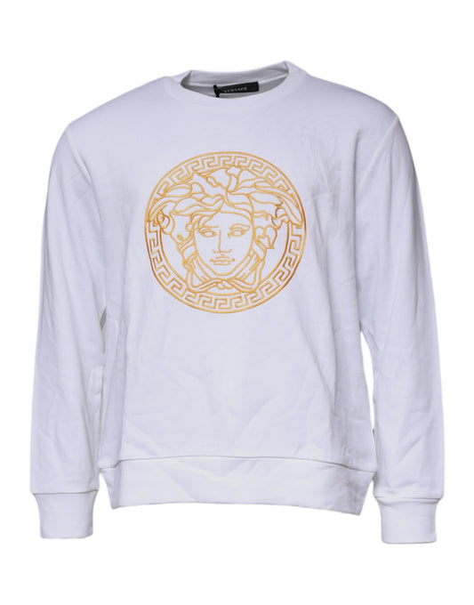 Versace White Medusa Embroidery Crew Neck Pullover Sweater - ClickThatClicks 