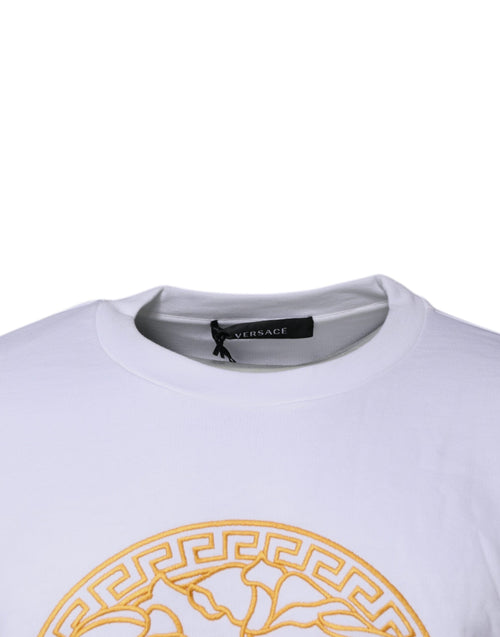 Versace White Medusa Embroidery Crew Neck Pullover Sweater - ClickThatClicks 