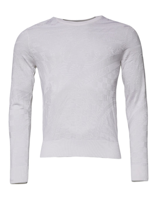 Dolce & Gabbana White Silk Crew Neck Men Pullover Sweater - ClickThatClicks 