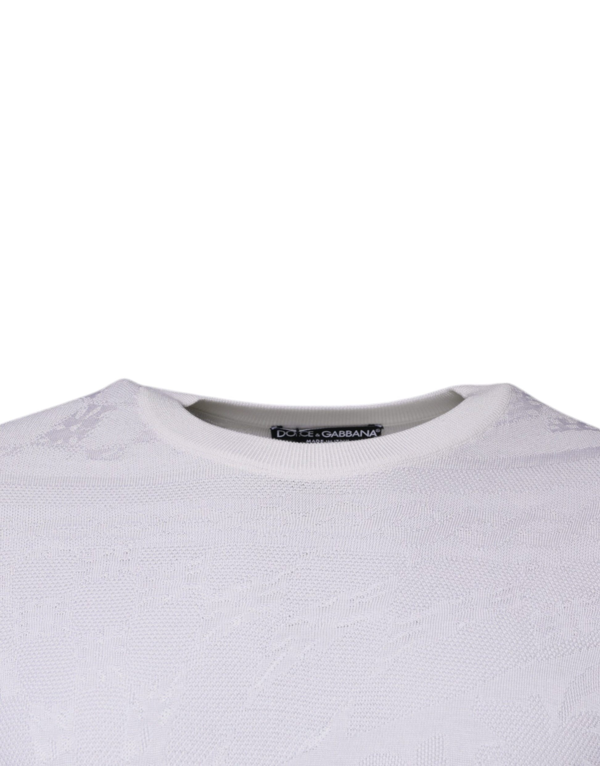 Dolce & Gabbana White Silk Crew Neck Men Pullover Sweater - ClickThatClicks 