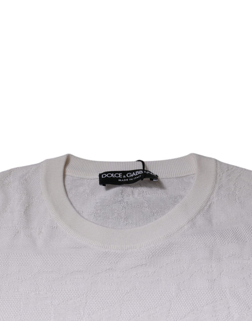 Dolce & Gabbana White Silk Crew Neck Men Pullover Sweater - ClickThatClicks 