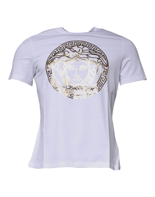 Versace White Medusa Print Cotton Crew Neck T-shirt - ClickThatClicks 