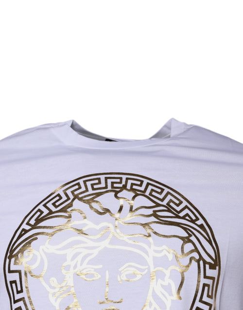Versace White Medusa Print Cotton Crew Neck T-shirt - ClickThatClicks 