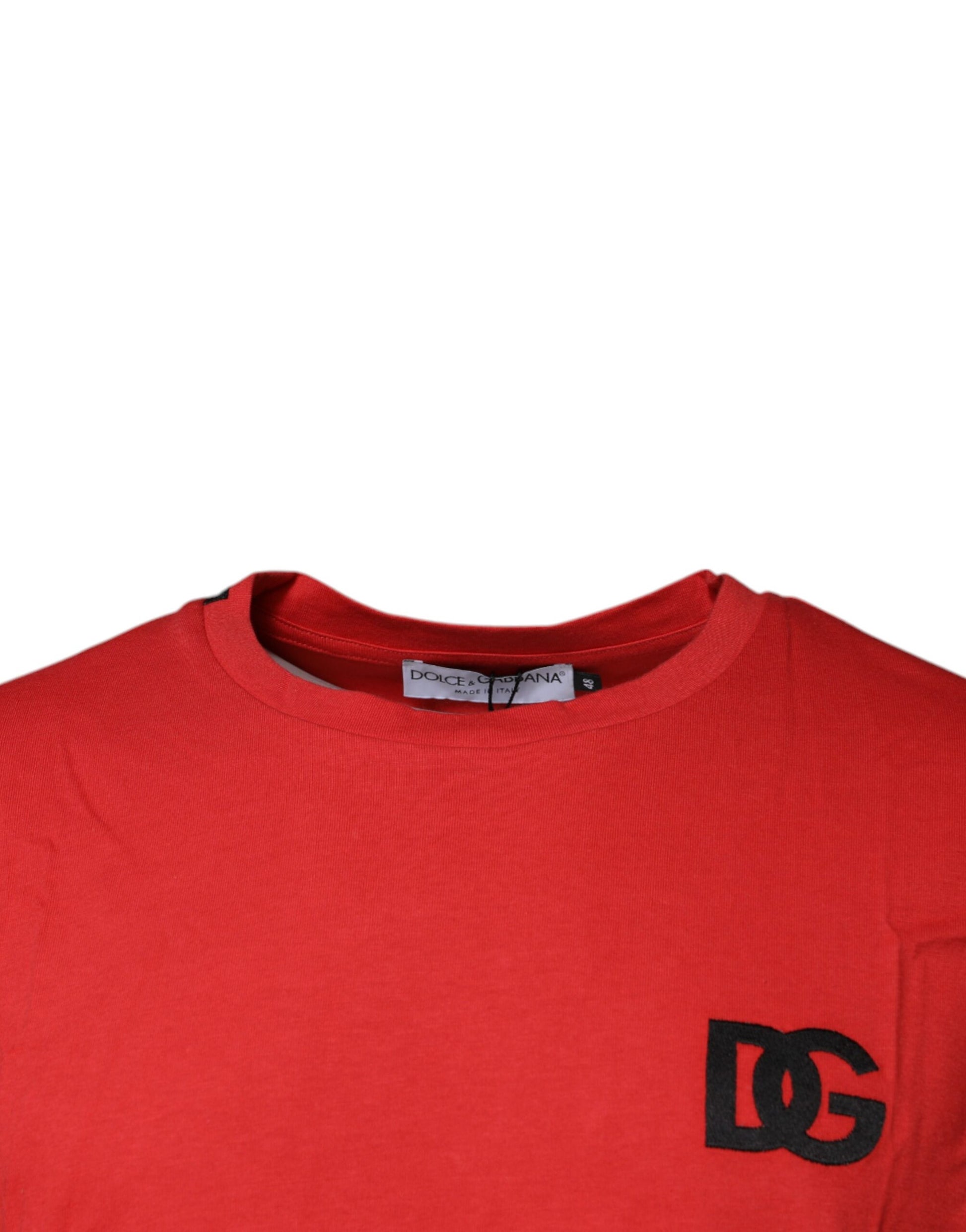 Dolce & Gabbana Red DG Logo Cotton Crew Neck T-shirt - ClickThatClicks 