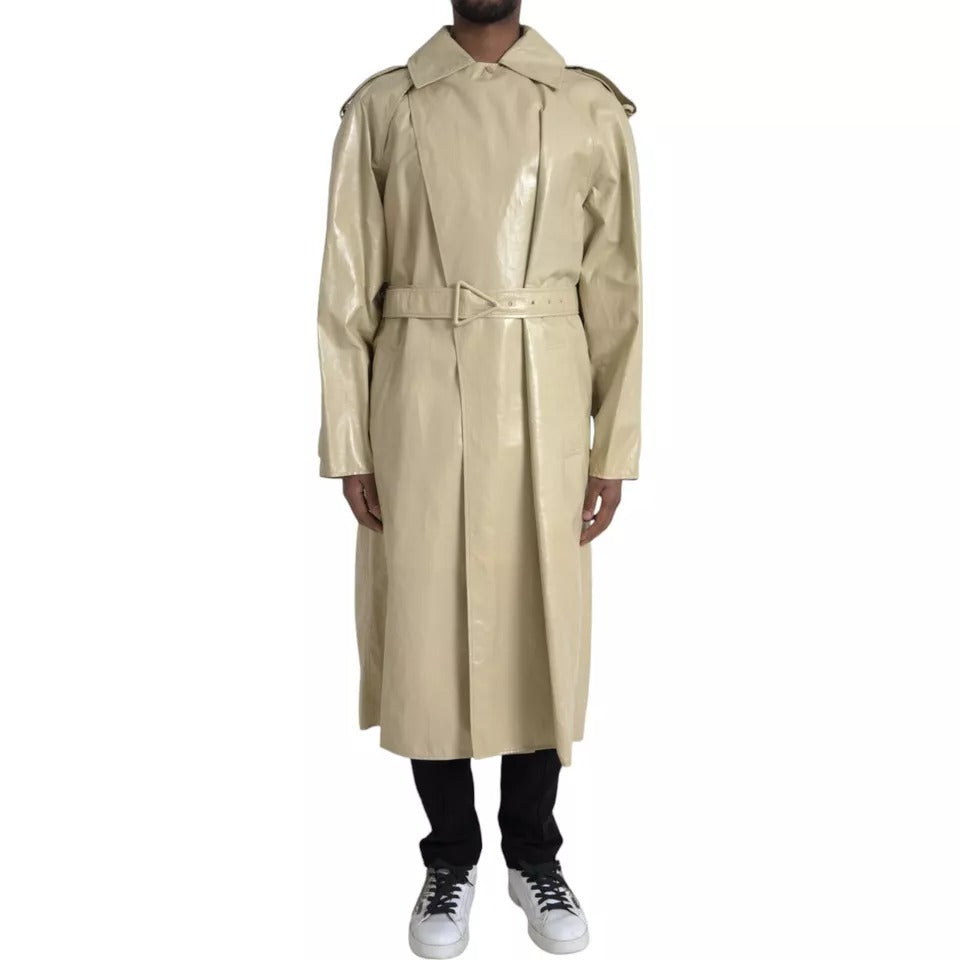 Bottega Veneta Beige Lambskin Leather Trench Coat Jacket - ClickThatClicks 