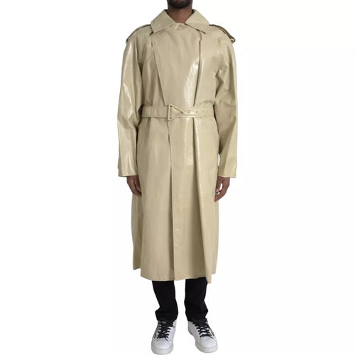 Bottega Veneta Beige Lambskin Leather Trench Coat Jacket - ClickThatClicks 