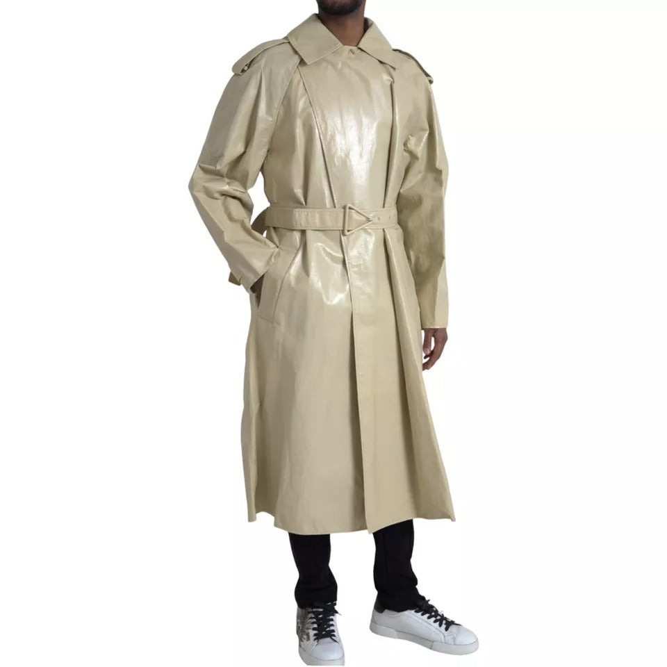 Bottega Veneta Beige Lambskin Leather Trench Coat Jacket - ClickThatClicks 