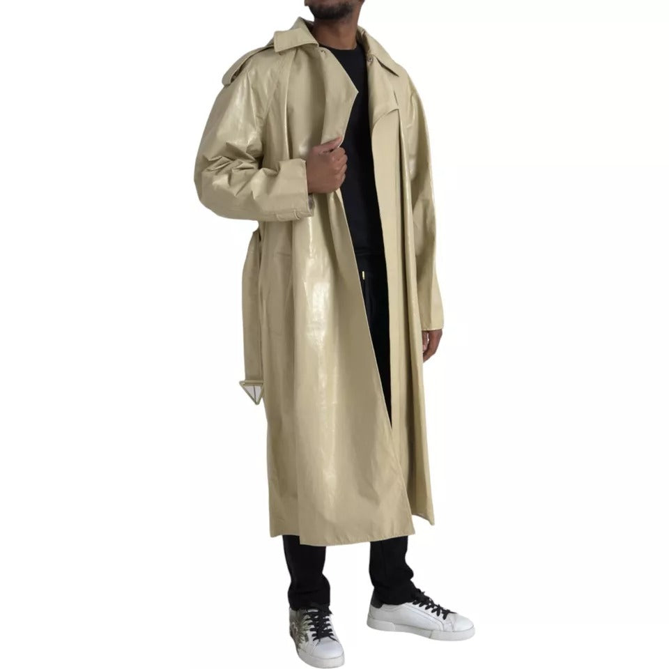 Bottega Veneta Beige Lambskin Leather Trench Coat Jacket - ClickThatClicks 