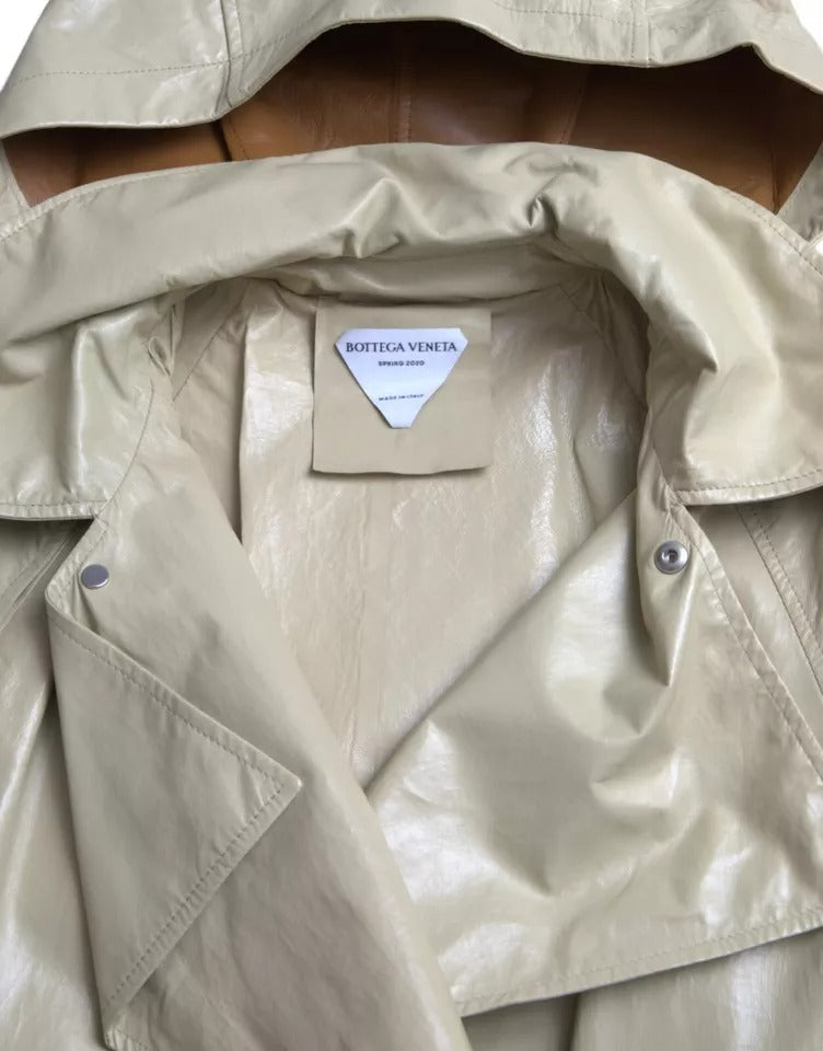 Bottega Veneta Beige Lambskin Leather Trench Coat Jacket - ClickThatClicks 
