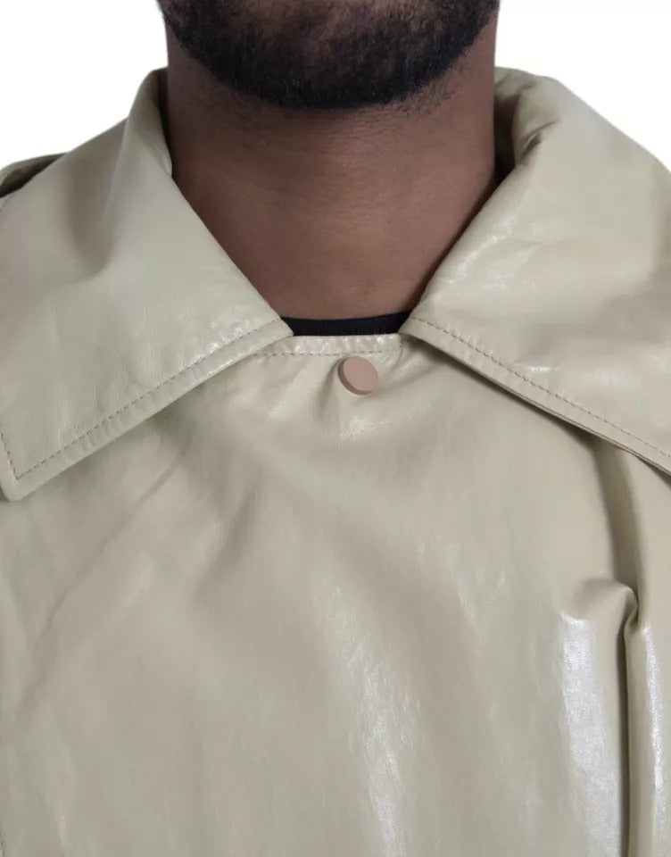 Bottega Veneta Beige Lambskin Leather Trench Coat Jacket - ClickThatClicks 