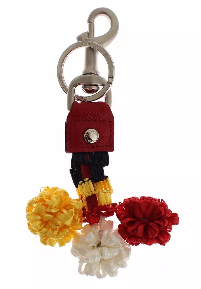 Dolce & Gabbana Silver Brown Raffia Leather Clasp Finder Chain Keyring - ClickThatClicks 