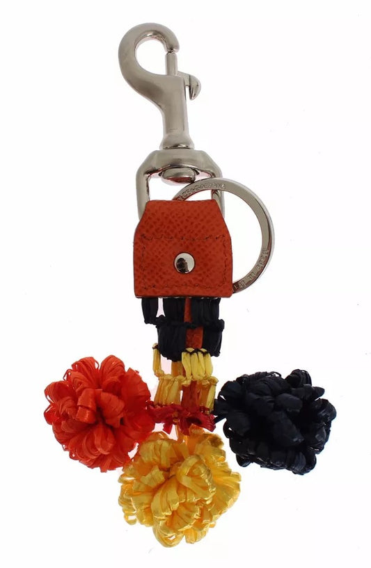 Dolce & Gabbana Red Yellow Raffia Leather Clasp Finder Keyring Keychain - ClickThatClicks 