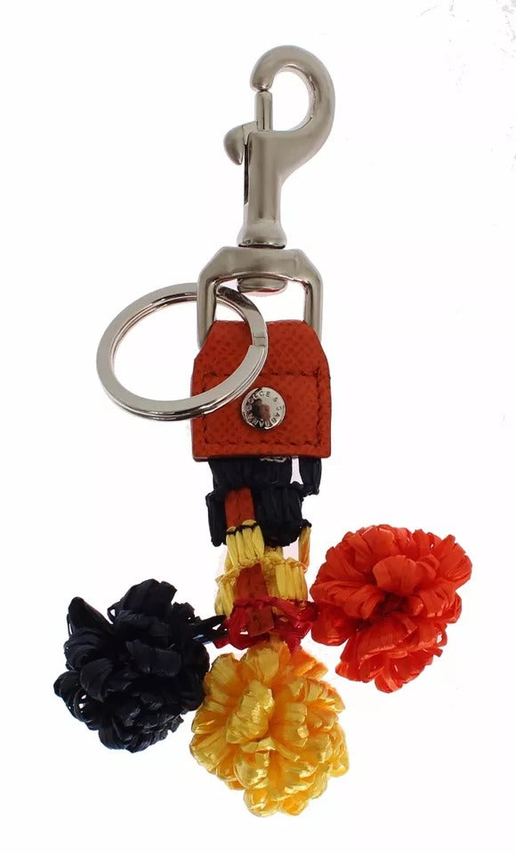 Dolce & Gabbana Red Yellow Raffia Leather Clasp Finder Keyring Keychain - ClickThatClicks 
