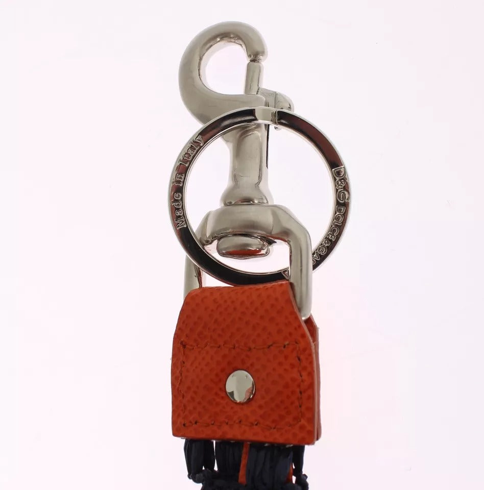 Dolce & Gabbana Red Yellow Raffia Leather Clasp Finder Keyring Keychain - ClickThatClicks 