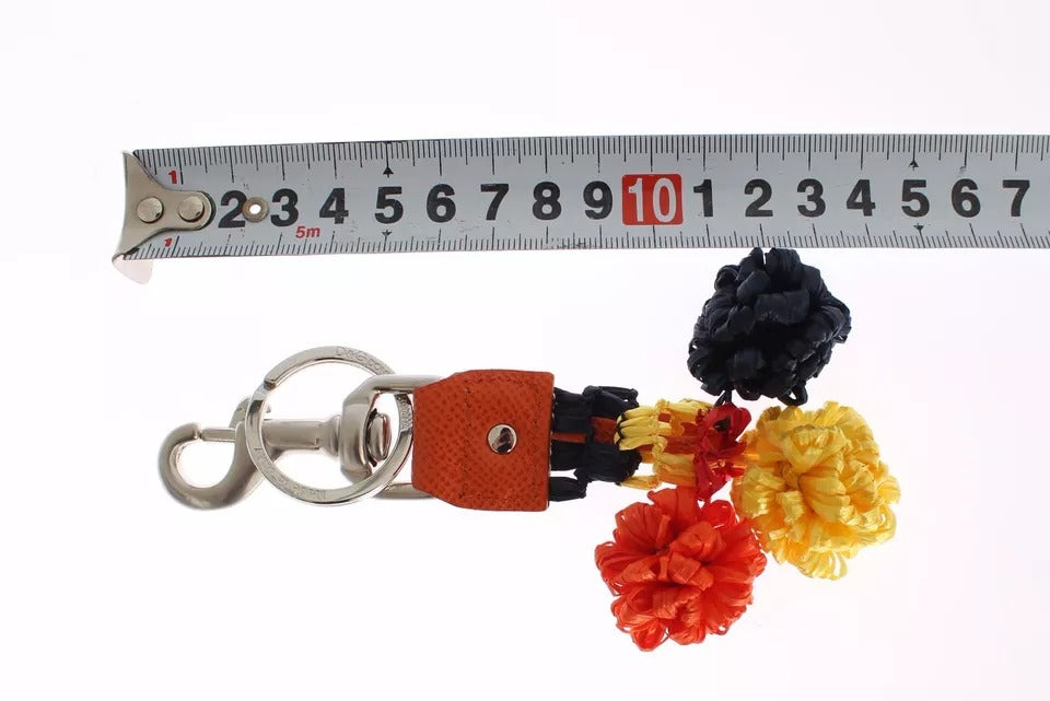 Dolce & Gabbana Red Yellow Raffia Leather Clasp Finder Keyring Keychain - ClickThatClicks 