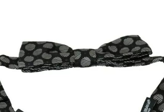Dolce & Gabbana Dark Gray Silk Circles Men Necktie Bow Tie