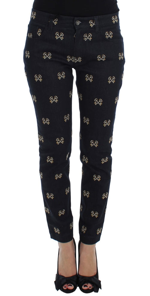 Dolce & Gabbana Blue Key Embroidered Slim Fit KATE Jeans - ClickThatClicks 