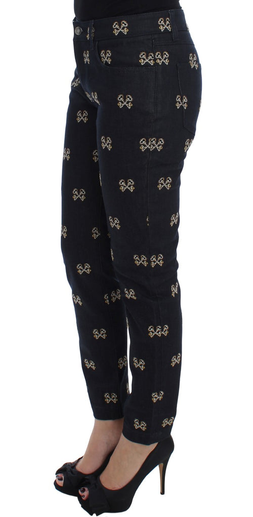 Dolce & Gabbana Blue Key Embroidered Slim Fit KATE Jeans - ClickThatClicks 