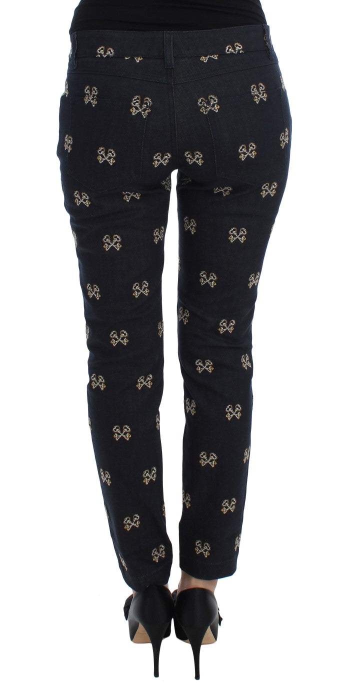 Dolce & Gabbana Blue Key Embroidered Slim Fit KATE Jeans - ClickThatClicks 