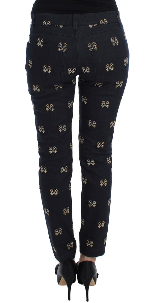 Dolce & Gabbana Blue Key Embroidered Slim Fit KATE Jeans - ClickThatClicks 