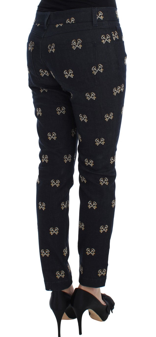 Dolce & Gabbana Blue Key Embroidered Slim Fit KATE Jeans - ClickThatClicks 